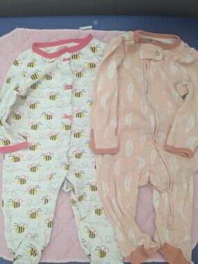 Koala Kids Pink & White Bee and Cmloud Island eather Footie Sleepers